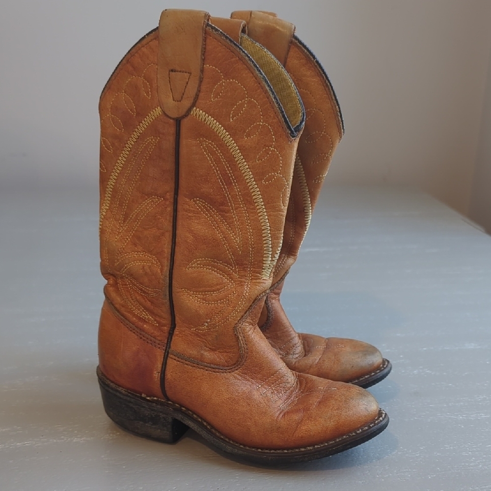 Vintage Cowboy Boots Kids‎ size 8.5 Brown Leather - Picture 6 of 6